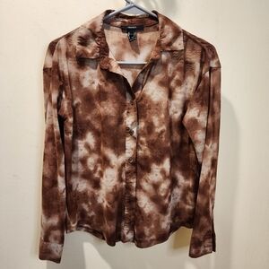 Forever 21 Women's Brown Tie Dye button Down shirt size S